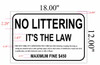 SIGN NO LITTERING It's The Law PER New York City Administrative Code §16-118(1)