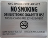 SIGN LOT OF 5 - NYC Smoke free Act  "No Smoking or Electric cigarette Use"-FOR ESTABLISHMENT