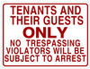 Tenants and Their Guests Sign (Aluminium 116 -Rust Free)