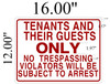 SIGNAGE Tenants and Their Guests  (Aluminium 116 -Rust Free)