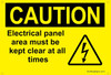 Electrical panel area must be kept clear at all times Sign