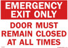 Emergency Exit Only Door Must Remain Closed At All Times