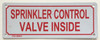 Sprinkler Control Valve Inside Signage