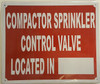 SIGN COMPACTOR ROOM CONTROL VALVE  ( Reflective,RUST Free Aluminium  )