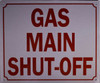 GAS MAIN SHUT-OFF dob SIGN