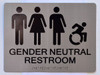 SILVER GENDER NEUTRAL UNISEX ACCESSIBLE RESTROOM Sign -Tactile Signs