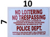 SIGN NO Loitering NO TRESPASSING