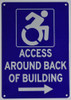 ACCESSIBLE Entrance Around Back of Building Left Arrow Sign-The Pour Tous Blue LINE