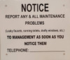 Sign Notice REPORTT All MAINTAINANCE Problem to - REPROT Leak
