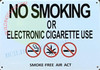NO SMOKING OR ELECTRONIC CIGARETTE USE SMOKE FREE AIR ACT - NYC NO SMOKING