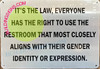 It's The Law Everyone has The Right to use The Restroom That Most Closely aligns with Their Gender Identity or Expression Signage