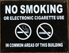 SIGN NYC Smoke Free Act Sign"No Smoking or Electric Cigarette Use