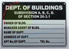 Sign DEPT OF BUILDING SUBDIVISION ABCD