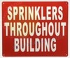 SPRINKLER THROUGHOUT BUILDING SIGN (10X12 RED BACKGROUND, ALUMINUM)