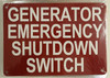 building sign GENERATOR EMERGENCY SHUTDOWN SWITCH  RED