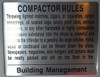 COMPACTOR RULES SIGN (ALUMINUM SIGNS,SILVER)