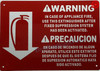 WARNING IN CASE OF APPLIANCE FIRE USE THIS EXTIMGUISHER Signage WITH ARROW DOWN Signage