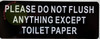 PLEASE DO NOT FLUSH ANYTHING EXCEPT TOILET PAPER Signage