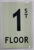 FLOOR NUMBER SIGN - 1ST FLOOR SIGN - PHOTOLUMINESCENT GLOW IN THE DARK SIGN