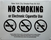 NYC NO SMOKING OR ELECTRONIC CIGARETTES  FOR RESTURANTS Sign