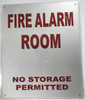 Compliance sign FIRE ALARM ROOM NO STORAGE PERMITTED  - REFLECTIVE !!!  WHITE