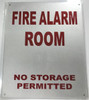 Compliance  FIRE ALARM ROOM NO STORAGE PERMITTED  - REFLECTIVE !!!  WHITE sign