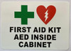 FIRST AID AED INSIDE CABINET Decal/STICKER Signage