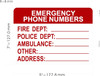 Sign EMERGENCY PHONE NUMBERS Decal/STICKER