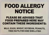 Sign RESTURANT FOOD ALLERGIES STICKER/DECAL-food allergy stickers