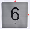 Signage  Elevator JAMB Plate with Braille - Elevator Floor Number Brush SILVER