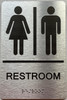 Restroom/Unisex ADA Compliant  with Raised letters/Image & Grade 2 Braille - Includes Red Adhesive pad for Easy Installation Signage