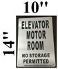 Compliance sign ELEVATOR MOTOR ROOM NO STORAGE PERMITTED - BRUSHED ALUMINUM - The Mont Argent Line