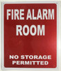Compliance  FIRE ALARM ROOM NO STORAGE PERMITTED  - REFLECTIVE !!! (ALUMINUM S RED ) sign