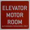 Compliance sign ELEVATOR MOTOR ROOM AUTHORIZED PERSONNEL ONLY - RED ALUMINUM (ALUMINUM S)