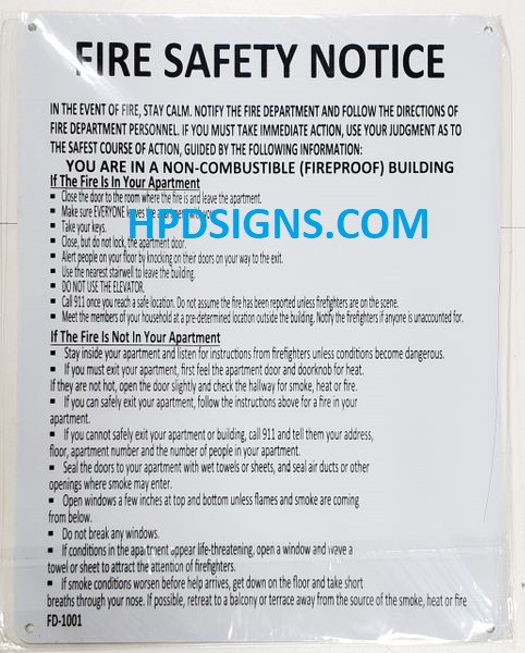 NYC FIRE SAFETY NOTICE SIGN