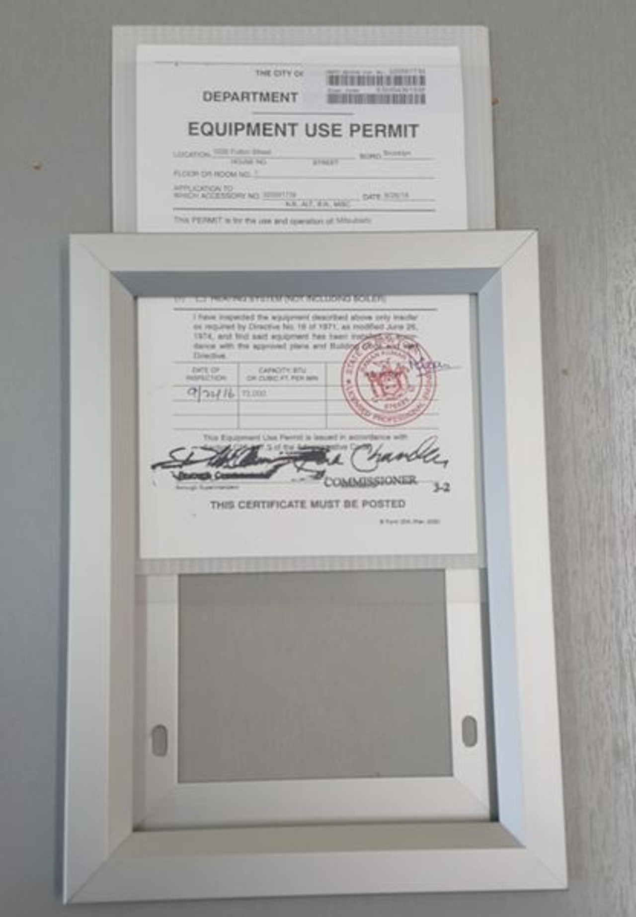 Elevator permit frame (ELEVATOR FRAMES )