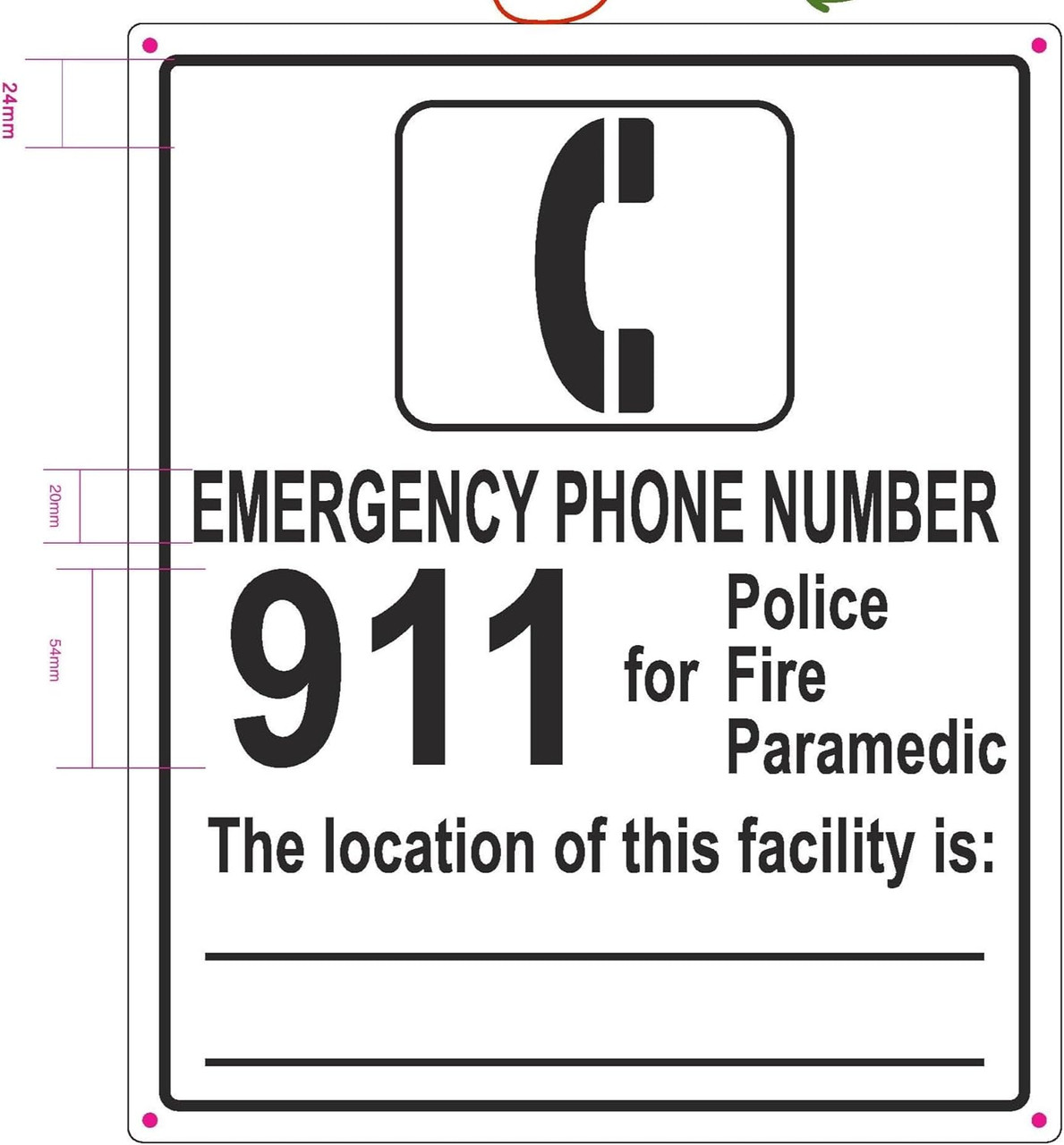911 Pool Phone. Sign Emergency Dial 911 Sign Pool Emergency Telephone Sign - 24x30 Inch ...