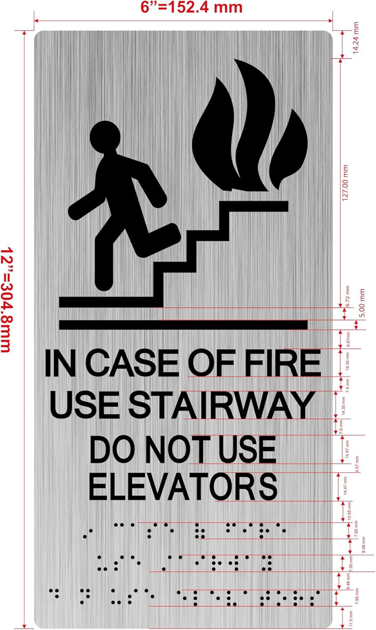 Feuersicherheitsschild Zweisprachig – 'In Case Of Fire Do Not Use Elevator Use The Stairs', 25,4 X 17,8 Cm, Aluminium