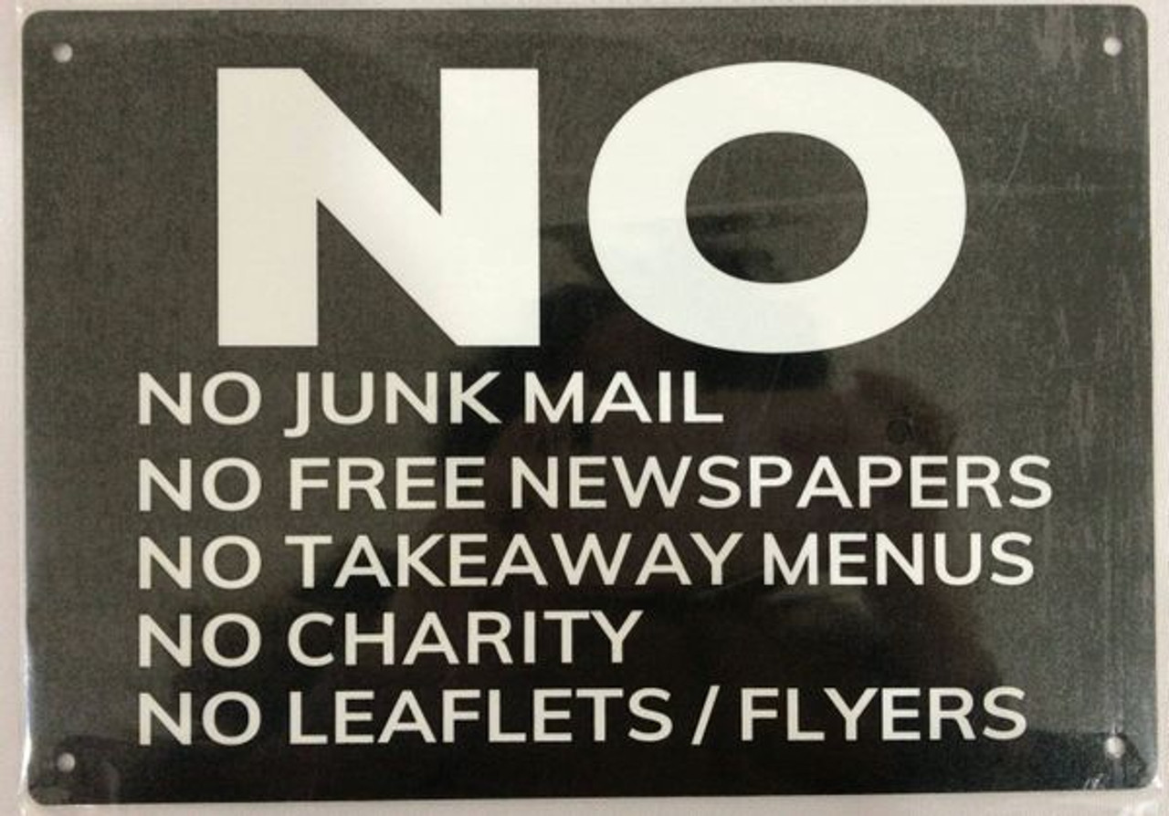 NO JUNK MAIL NO FLYERS/LEAFLETS NO TAKEAWAY MENUS NO FREE NEWSPAPERS THANK YOU Sign no-junk-mail-no-flyers-leaflets-no-takeaway-menus-no-free-newspapers-thank-you-sign