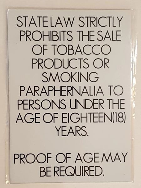 sale of tobacco to minors SALE OF TOBACCO AND ANY SMOKING PARAPHERNALIA TO MINORS IS FORBIDDEN SIGN – PURE WHITE (ALUMINUM SIGNS 7X5) sale of tobacco to minors SALE OF TOBACCO AND ANY SMOKING PARAPHERNALIA TO MINORS IS FORBIDDEN SIGN – PURE WHITE (ALUMINUM SIGNS 7X5)