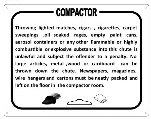 COMPACTOR ROOM SIGN (WHITE ALUMINUM SIGN)