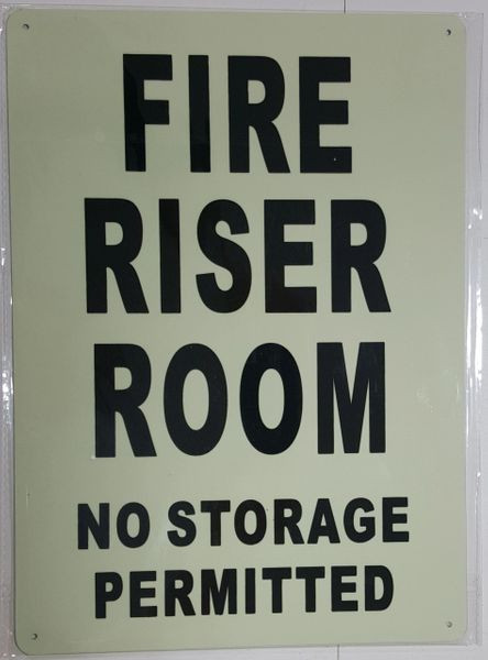 FIRE RISER ROOM NO STORAGE PERMITTED SIGN - PHOTOLUMINESCENT GLOW IN ...