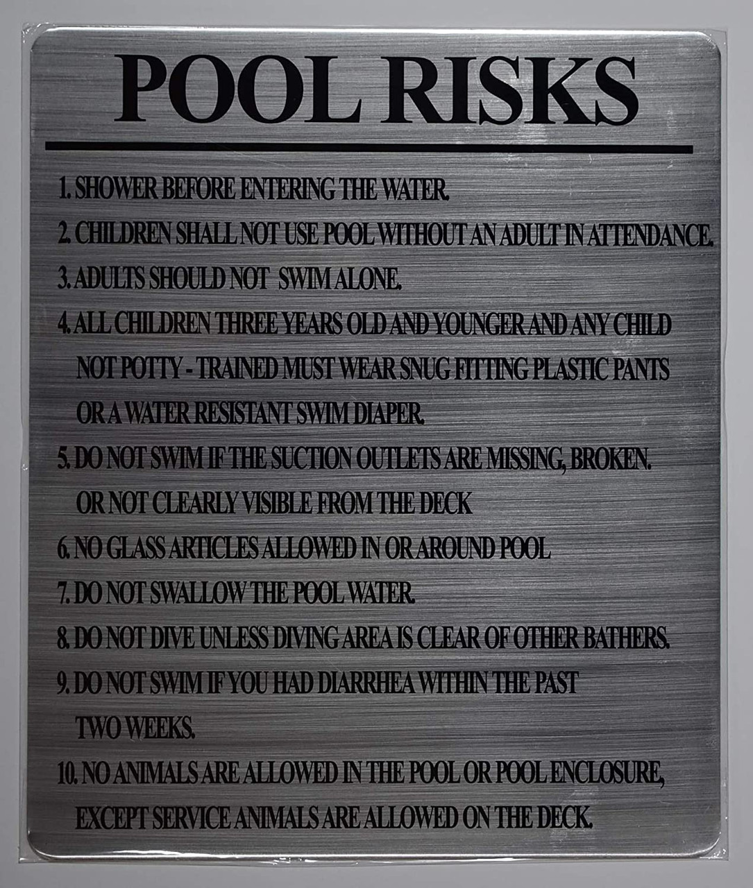 Pool Risks Sign (Silver, Rust Free Aluminium)
