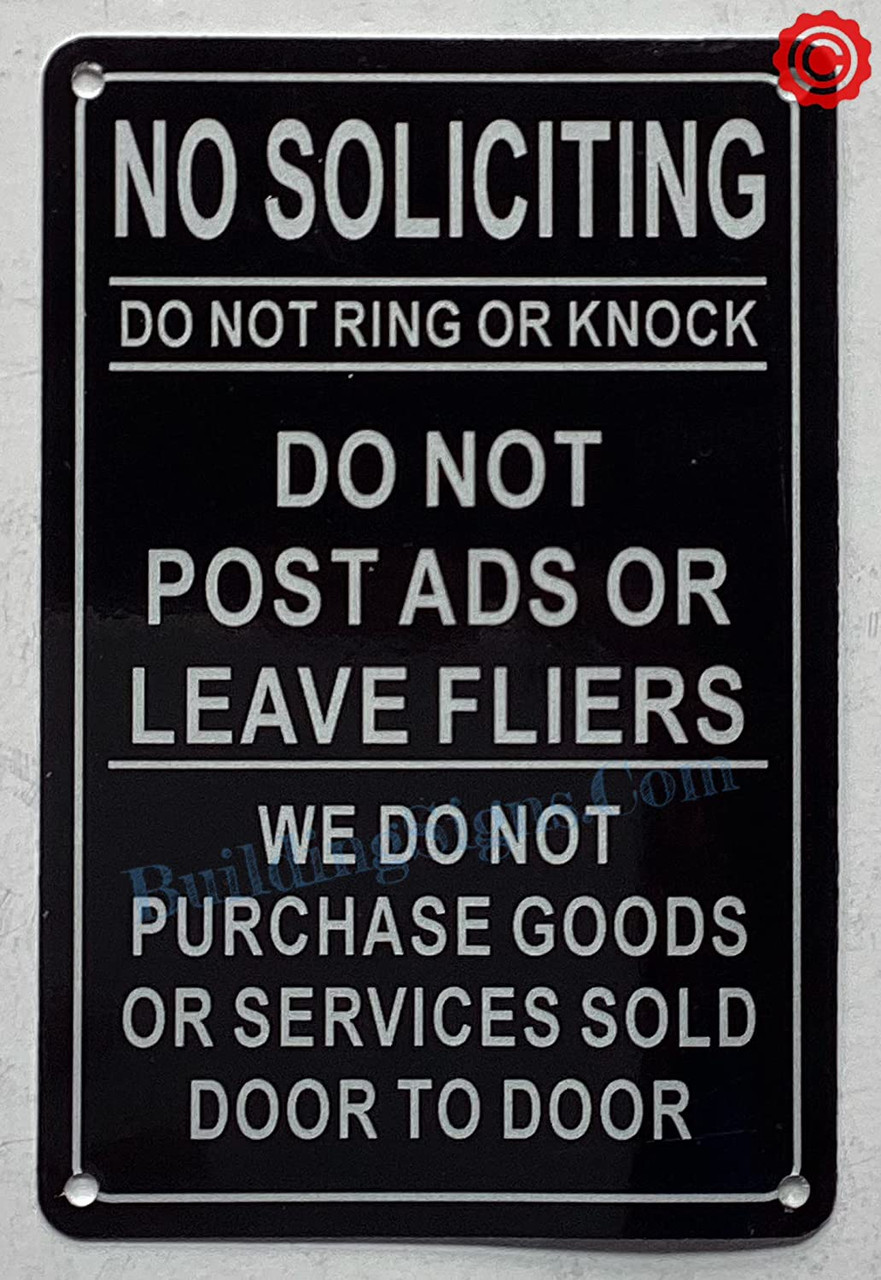 NO SOLICITING DO NOT RING OR KNOCK SIGN (BLACK, ALUMINIUM 4X6) no-soliciting-do-not-ring-or-knock-sign-black-aluminium-4x6