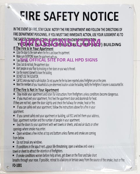 NYC FIRE SAFETY NOTICE SIGN