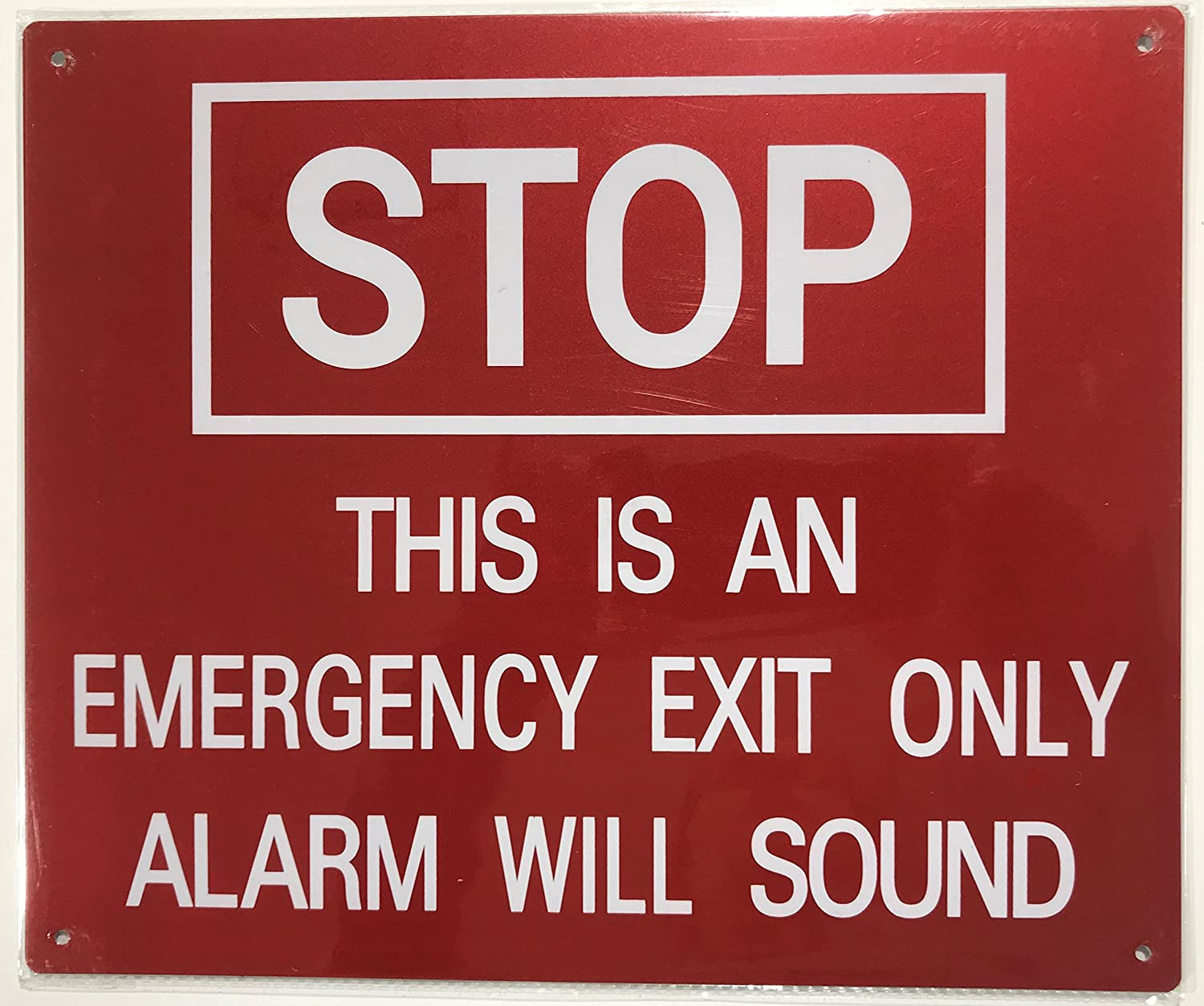 STOP THIS IS AN EMERGENCY EXIT ONLY ALARM WILL SOUND SIGN