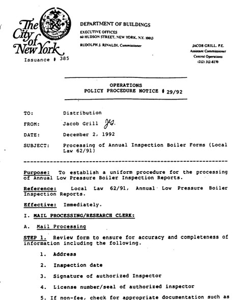 Owner's Annual Boiler Inspection Report: Requirements in NYC   (Downloadable pdf file)