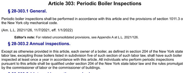 Owner's Annual Boiler Inspection Report: Requirements in NYC   (pdf file)