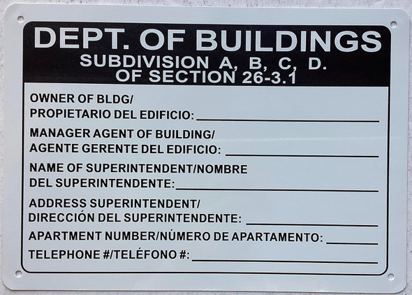 HPD DEP OF BUILDING SUBDIVISION A,B,C,D SIGN