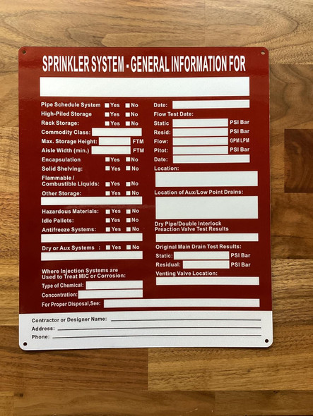 NYC SPRINKLER SYSTEM GENERAL INFORMATION SIGN